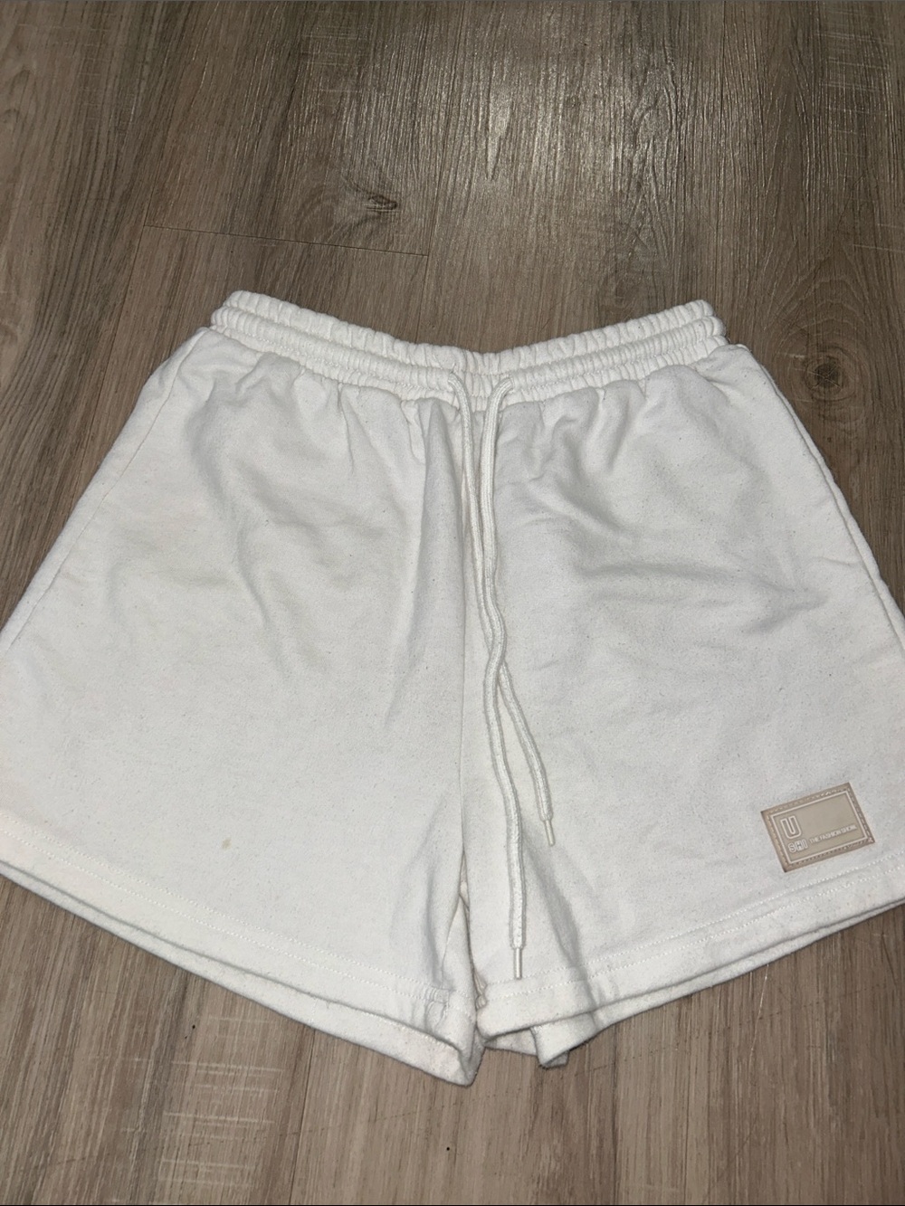 White Drawstring Sweat Shorts with Patch Logo